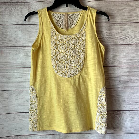 Mystree Yellow Tank Top with Crochet Detail Scoop Neckline Size Medium - Picture 1 of 11